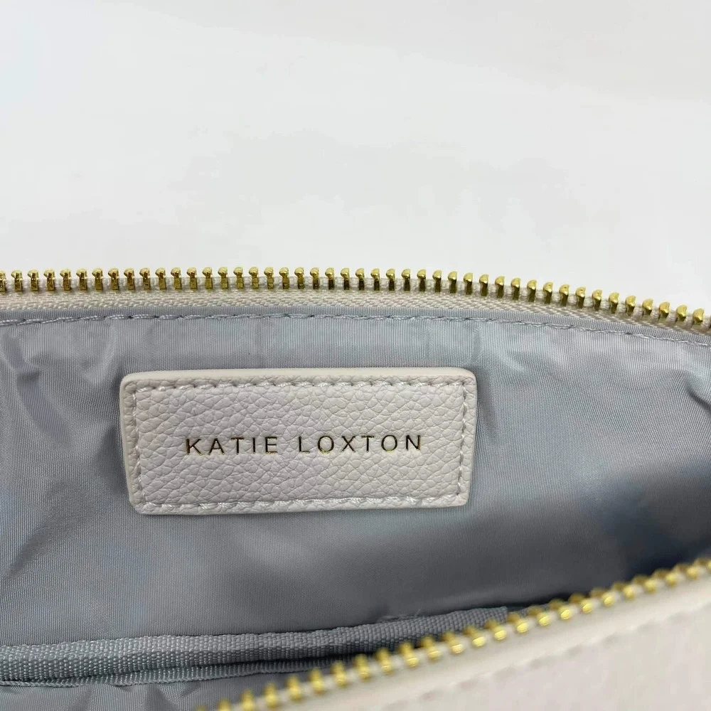 Katie Loxton Small Fold Out Makeup Toiletry Bag Off White Gold Zipper Long